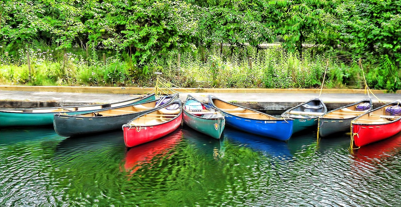 Canoes on lake